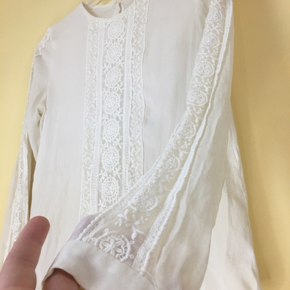 Zara Basics Chiffon & Lace Long Sleeve Blouse XS - Picture 3 of 9